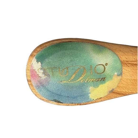 Studio Delman Handcrafted in Spain Suede Slides Sandals Tie Dye Wood Heel Size 9 - Picture 9 of 11